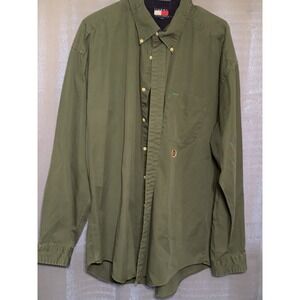 VINTAGE Tommy Hilfiger  Casual Button Up Shirt Men's Extra Large Olive Green
